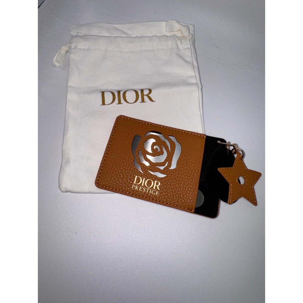 Dior GWP Prestige Pocket Mirror Tan Faux Leather Case Star Charm & Dust Bag NWOT